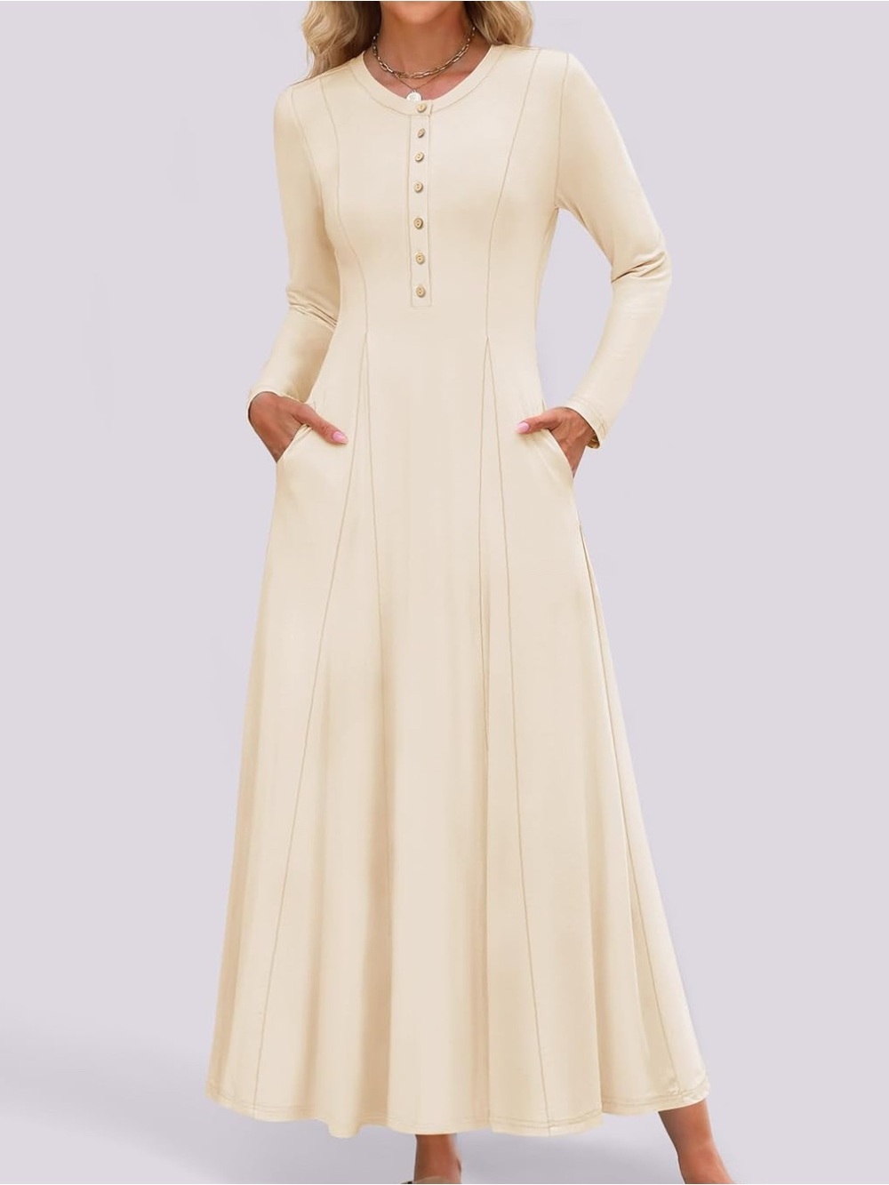 👗NWT👗 ZESICA Cream Long Sleeve Maxi Dress with Pockets